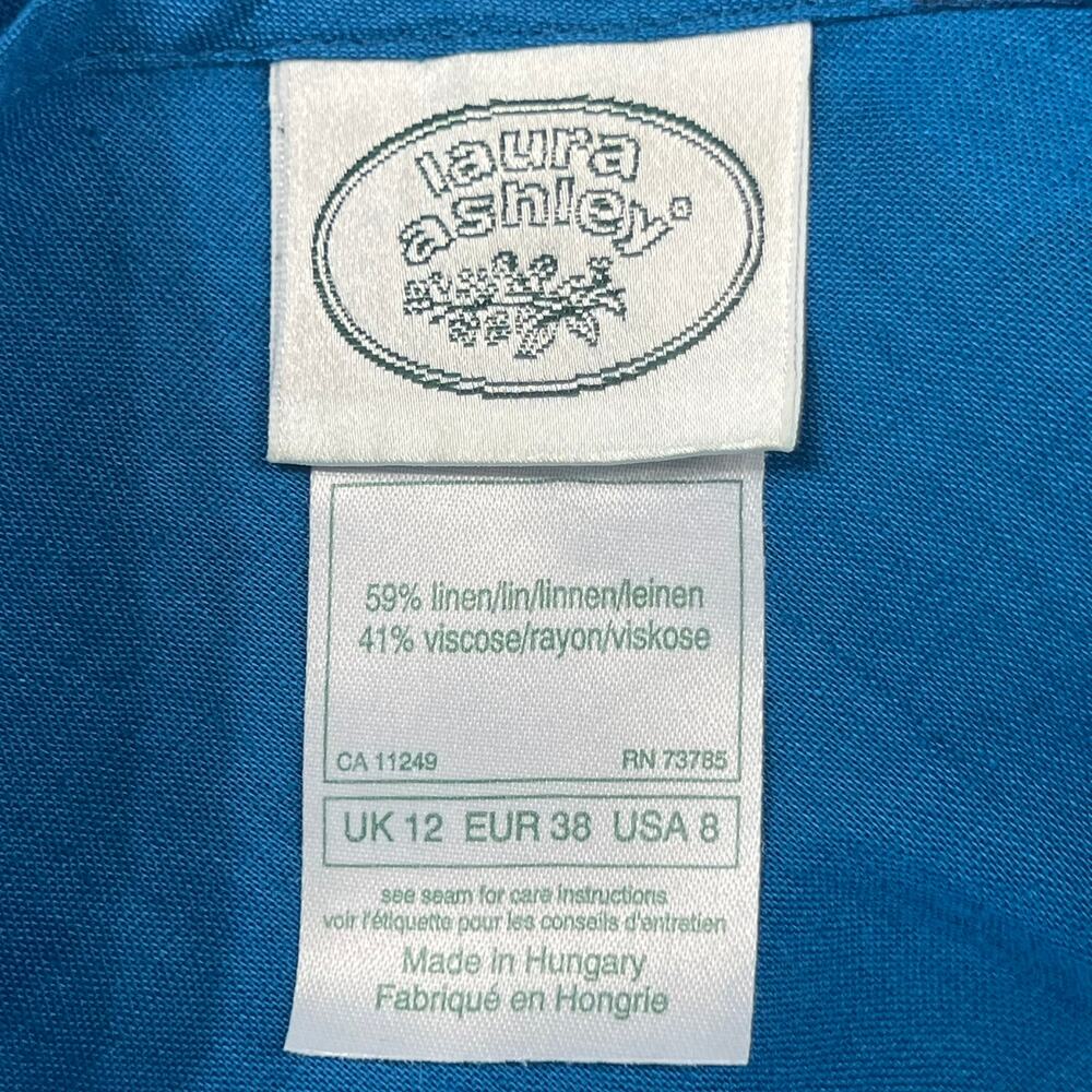 Laura Ashley Women's Size 8 Maxi Dress Linen Blend Sleeveless Blue Floral - Picture 9 of 10
